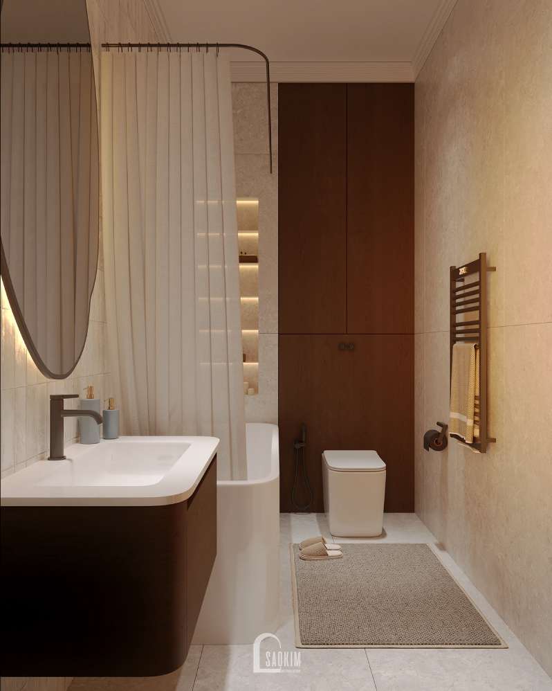 Không gian nội thất phòng tắm, wc trong thiết kế nhà phố Long Biên phong cách Organic Modern
